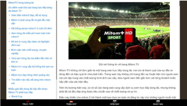 Xem bóng đá với video chất lượng Full HD ở Mitom TV